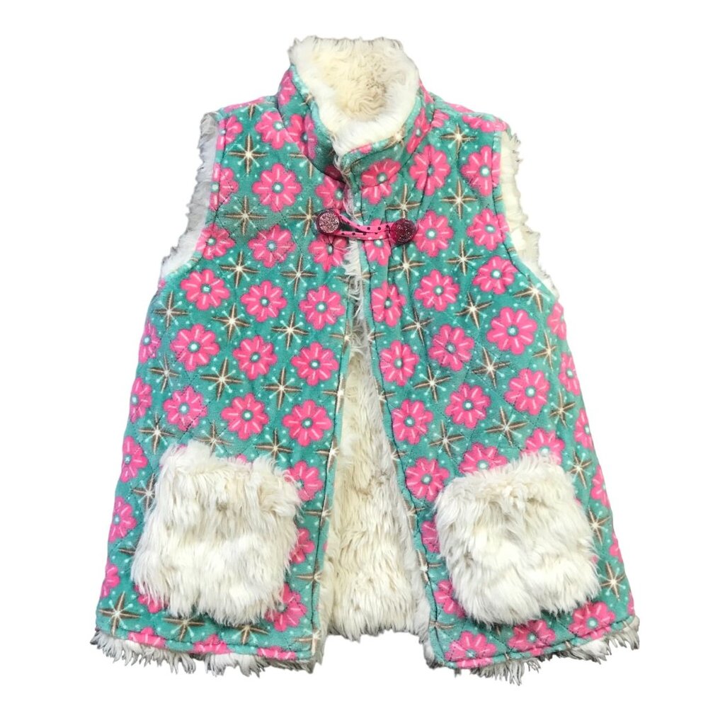 Matilda Jane Reversible Clear Day Vest Girls Size 8‎ Faux Fur and Quilted Floral